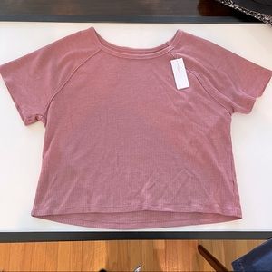 NWT - American Eagle Waffle SS Crop Top - Pink Sz L